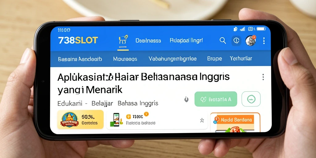 Antarmuka aplikasi 738SLOT yang menarik untuk belajar bahasa Inggris.