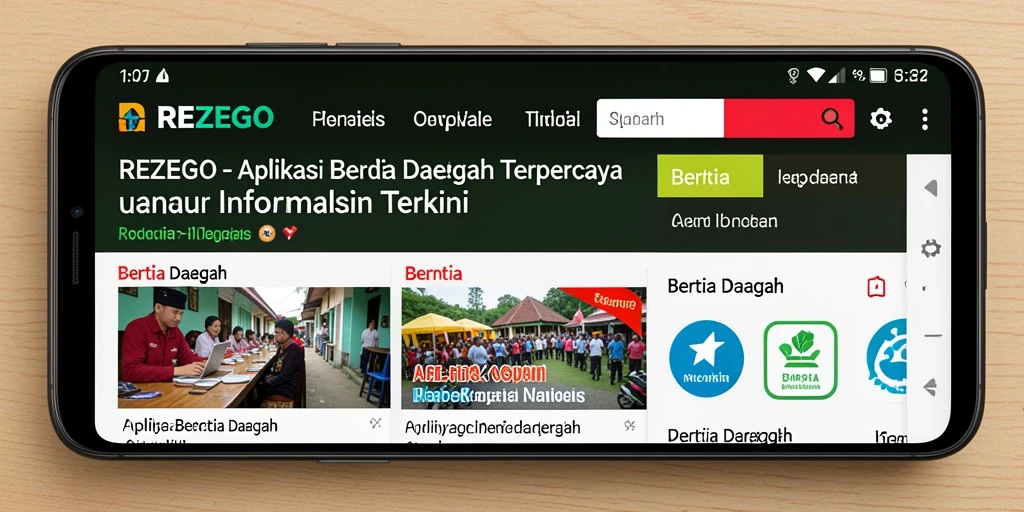 Antarmuka aplikasi REZEGO menampilkan berbagai kategori berita daerah dengan mudah diakses.